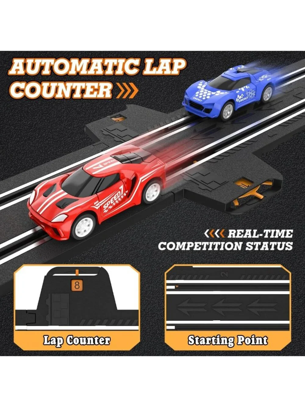 High-Speed Slot Car Race Track Set with 4 Cars, Dual Racing Game for Kids 6-12